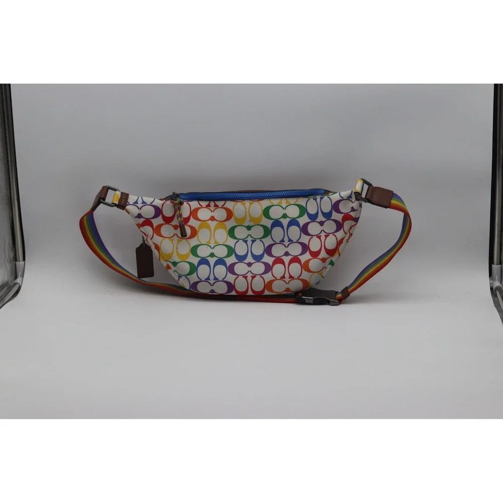Coach Pride Rainbow Signature C Belt Bag Brown Leather Fanny Pack Crossbody - Picture 6 of 10